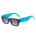 Black rectangle sunglasses with bright blue temples and gradient purple lenses for unisex - Black Frame Blue Temple