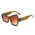 Oversized irregular leopard print sunglasses with gradient brown lenses and metal detail - Leopard Frame Gradient Brown Lens