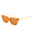 Retro square sunglasses with amber translucent frames and flat light gold metal temples - Jelly Orange Frame Tea Lens