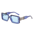 Blue rectangular sunglasses with transparent frames and decorative metal chain temples - Blue Frame / Blue Lens