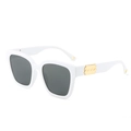 Square white frame sunglasses with dark lenses and gold blade temple accent detail - White Frame Gray Lens
