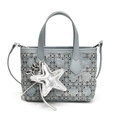 Denim blue crossbody bucket bag with stud grid pattern and silver star charm - Blue (Without Charm)