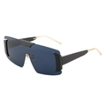 Lunettes de soleil bouclier surdimensionnées avec verres foncés et détails dorés - Monture Noire Verres Gris