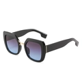 Square black frame sunglasses with purple gradient lenses and gold metal details - Black Frame Grey Blue Lens