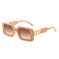 Rectangle fashion sunglasses in nude pink with gradient lenses and gold chain temples - Creamy Pink Frame Double Brown Lens