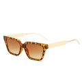 Classic tortoiseshell square sunglasses with gold metal temples and gradient brown lenses - Leopard Frame Gradient Brown Lens