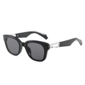 Modern black square frame sunglasses with dark grey lenses and silver metal buckle - Black Frame Grey Lens
