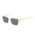 Retro square sunglasses with bold white frames, dark grey lenses and gold metal temples - White Frame Gray Lens