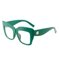 Occhiali da vista oversize cat-eye verde foresta con borchie dorate su sfondo bianco - Stile Retrò Oversize / Verde Erba