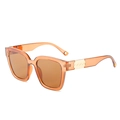 Fashionable square amber sunglasses with brown lenses and golden wavy temple detail - Tea Frame Tea Lens