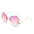 Frameless rhinestone sunglasses with gradient lenses and gold wavy metal temples - Gold Frame Gradient Purple Pink
