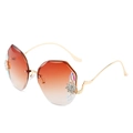 Rimless oversized sunglasses with brown gradient lenses and rhinestone flower accents - Gold Frame Gradient Tea