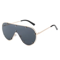 Oversized aviator sunglasses with gold metal frame, dark lenses and rivet accents - Gold Frame Black Grey