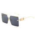 Chic oversized square rimless sunglasses with gold metal temples and dark grey lenses - Gold Frame Grey Lens