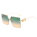 Oversized rimless square sunglasses with green and yellow gradient lenses and gold metal temples - Gold Frame Green Yellow Lens