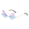 Fashionable dragonfly wing sunglasses with blue and purple gradient lenses and gold frame - Gold Frame Purple Blue Gradient