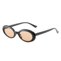Retro-Oval-Sonnenbrille mit schwarzem Glanzrahmen und bernsteinfarbenen Gläsern im Vintage-Stil - Schwarzer Rahmen Helltee Linsen