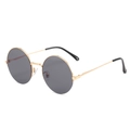 Classic round sunglasses featuring a golden metal frame and dark grey tinted lenses - Gold Frame Grey Lens