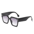 Classic oversized square black sunglasses with purple gradient lenses and silver metal accents - Bright Black Frame Double Gray Lens