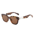Classic tortoise shell square frame sunglasses with dark brown lenses and silver accents - Leopard Frame Brown Lens