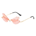Pink dragonfly wing rimless sunglasses with gold metal frame and gradient lenses - Gold Frame Pink Lenses