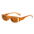 Modern rectangle sunglasses in transparent orange with decorative gold metal trim - Jelly Tea Frame Tea Lens