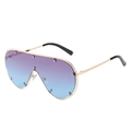 Oversized aviator sunglasses with purple blue gradient lenses and gold metal frame - Gold Frame Grey Blue Lens