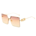 Oversized square sunglasses with brown gradient lenses and golden metal temples - Gold Frame Tea Pink Gradient Lens