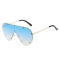 Oversized gold metal frame pilot sunglasses with gradient blue lenses and silver rivets - Gold Frame Gradient Blue