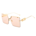 Oversized square sunglasses with light peach pink lenses and golden metal frame detail - Gold Frame Champagne Lens