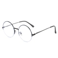 Classic black metal semi-rimless round glasses with transparent lenses and retro design - Black Frame Clear Lens (Anti-Blue Light)