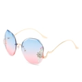 Rimless oversized diamond sunglasses with blue to pink gradient lenses and gold wavy temples - Gold Frame Gradient Blue Pink
