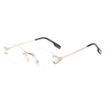 Lunettes de soleil octogonales sans monture avec charnière en C dorée élégante - Monture Dorée Verres Transparents