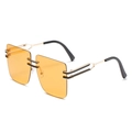 Oversized square rimless sunglasses with orange lenses and golden double-bridge frame - Gold Frame Orange Yellow Gradient Lens