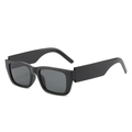 Fashionable square black rectangle sunglasses with wide temples and dark grey lenses - Black Frame Grey Lens