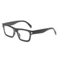 Lunettes carrées classiques noires avec verres transparents et détails argentés - Monture Noire Verres Transparents