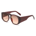 Oversized retro round sunglasses in burgundy frame with orange gradient lenses - Wine Red Frame Tea Pink Lens