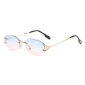 Lunettes de soleil polygonales sans monture avec verres dégradés bleu-rose et branches en or - Monture Dorée Verres Dégradés Bleu Rose