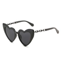 Lunettes de soleil cœur noir à la mode avec des branches en chaîne métallique pour femmes - Monture Noire Verre Gris Chaîne Noire