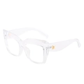 Oversized clear cat-eye glasses frame with gold rivet hinges on a white background - Bright Transparent