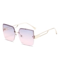 Lunettes de soleil carrées sans monture avec verres dégradés violets et branches dorées - Monture Dorée Verres Dégradés Bleu Rose