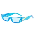 Gafas de sol rectangulares azul transparente con detalle metálico en V dorado para mujer - Talla única / Montura Azul / Lentes Azules