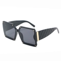 Fashion black square sunglasses featuring gold studs and quilted texture temples - Black Frame / Black Lens