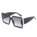 Square black oversized sunglasses with gradient lenses and quilted texture temples - Black Frame Double Gray Lens