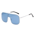 Oversized silver metal square sunglasses with light blue lenses and double bridge design - Silver Frame Blue-Grey Lens