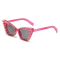 Cat-Eye-Sonnenbrille in Rosa mit Strasssteinen und dunkelgrauen Gläsern, Modegestell - Lila Rahmen Rosa Strass
