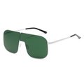 Oversized square sunglasses with deep green lenses and silver metal frames for women - Silver Frame Dark Green Lens