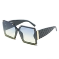 Square black sunglasses with quilted temples and blue-yellow gradient lenses - Black Frame / Blue-Yellow Lens