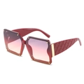 Square oversized sunglasses in burgundy frame with gradient purple lenses and quilted temples - Red Frame Purple Pink Gradient Lens