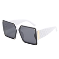 Fashionable oversized square sunglasses with black frames and white quilted temples - White Frame Gray Lens